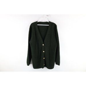 Vintage 90s Grunge Womens Medium Blank Knit Kurt Cobain Cardigan Sweater Green